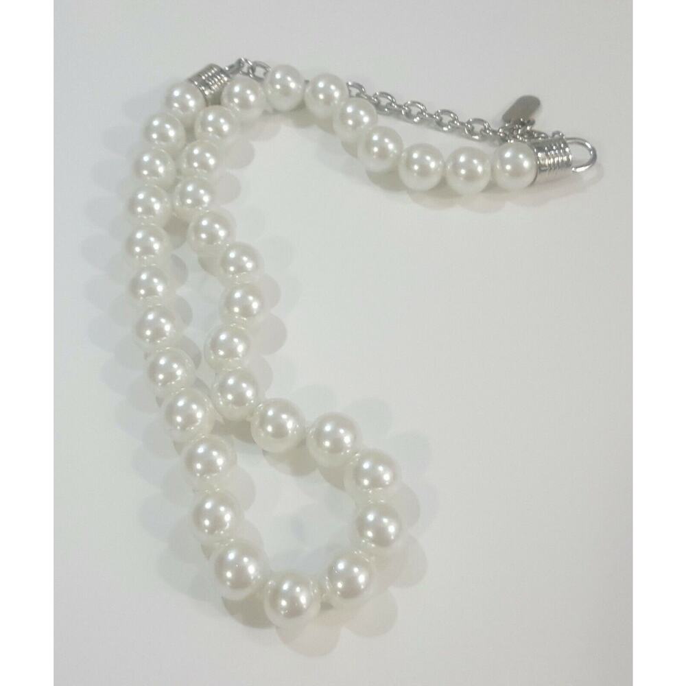 Kissaka Hand Knotted Glass Faux Pearl Bead Necklace 21"